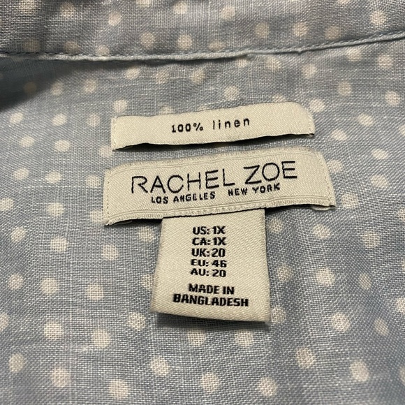 Rachel Zoe Plus Size 1X Light Blue with White Polka Dots Tunic Shirt. - Picture 6 of 7